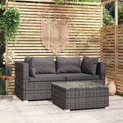 vidaXL 3 Piece Patio Lounge Set with Cushions Gray Poly Rattan Conjunto de Sala de Exterior