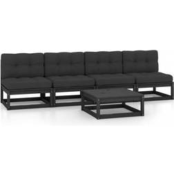 vidaXL 5-tlg Garten-Lounge-Set mit Kissen Massivholz Kiefer - Schwarz Lounge-Set