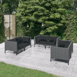 vidaXL Jardin 6 pcs Sectional Sofa Résine Tressée Gris Foncé Ensemble de Salon d'Extérieur