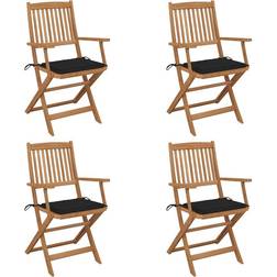 vidaXL Lot de 4 Chaises Pliables de Jardin avec Coussins, Sièges de Terrasse, Bois d'Acacia