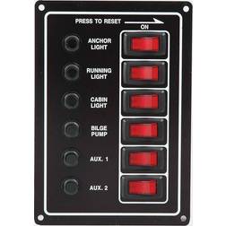 Seatec Elpanel med 6 strömbrytare och termosäkringar, 12V