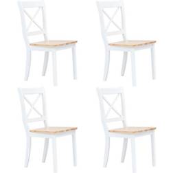 vidaXL Sedie Pranzo 4 pz Bianco E Naturale In Massello Di Hevea Sedia da Cucina 2pcs