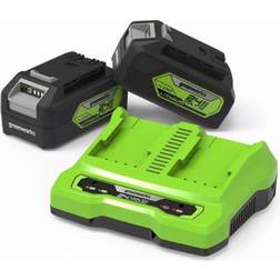 Greenworks 24v starter kit gsk24b4x, 2x4ah batterie & doppelsteckplatz-ladegerät