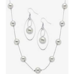 Women's Simulated Pearl Silvertone 2-Piece Station Necklace And Drop Earring Set 18"-21" by PalmBeach Jewelry in White