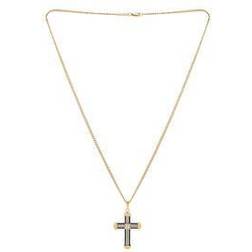 American exchange men's diamond stainless steel silver cross pendant necklace