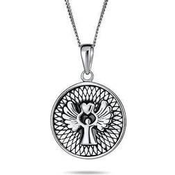 Bling Jewelry Guardian angel round medallion medal pendant necklace silver