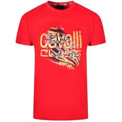 Cavalli Class Slashed Tiger Print Bold Logo T-shirt - Red