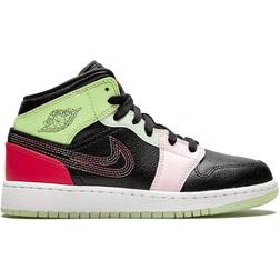 NIKE Air Jordan 1 Mid GS - Black/Ember Glow-Barley Volt-Light Soft