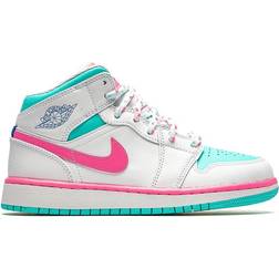 Nike Air Jordan 1 Mid GS - White/Digital Pink/Aurora Green/Soar