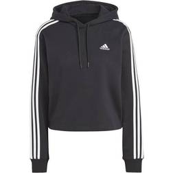 adidas Essentials 3-Stripes Isoli Crop Hoodie - Black/White