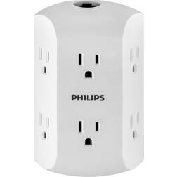 Jasco Philips 6 Outlet Wall Charger Resettable Circuit Breaker White