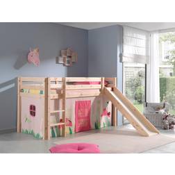 Vipack Spielbett Pino inkl. Rutsche, Kiefer massiv natur mit Vorhang Dessin Spring