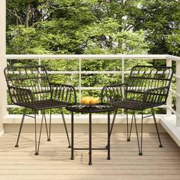 vidaXL Dining 3 Piece Table and Chairs Modern Black Poly Rattan Set da pranzo per patio