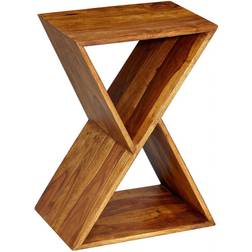 Wohnling Sidebord I X-Form Japandi-Look Massivt Træ 43 x 60 x 30 cm Brun Småbord