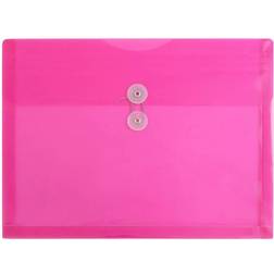 Jam Paper 9 3/4'' x 13'' 12pk Plastic Envelopes with Button and String Tie Closure, Letter Booklet Pink