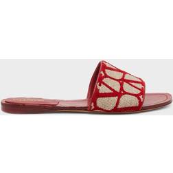 Valentino Garavani TOILE ICONOGRAPHE SLIDE SANDAL Wo BEIGE/RED