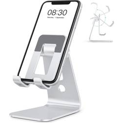 OMOTON cell phone stand adjustable aluminum desktop cellphone tablet stand holder cellphones iphone e-readers silver