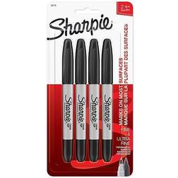 Sharpie Twin-Tip Permanent Markers, Black, Pack Of 4