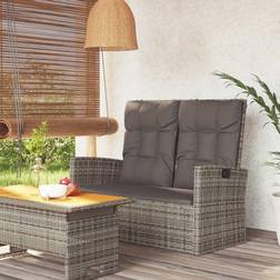 vidaXL Inclinable Et Coussins Gris 118 cm Résine Tressée Banc de Jardin