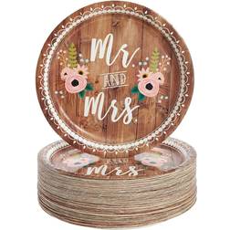 Mr. and Mrs. Rustic Wedding Theme Disposable Paper Plates 9" 80pcs