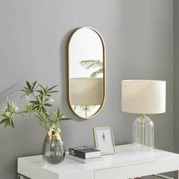 Furniturebox Jupiter 80cm 40cm Art Deco Gold Metal Frame Oval Wall Mirror