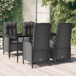 vidaXL 5-tlg Garten-Essgruppe mit Kissen Schwarz Poly Rattan Lounge-Set