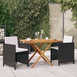 vidaXL 3 Piece Garden with Cushions Black Patio Dining Set