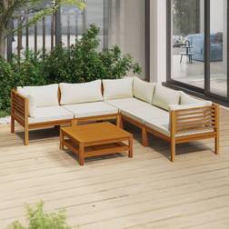 vidaXL 6-Tlg Garten-Lounge-Set Mit Auflage Massivholz Akazie - Creme / 3x Eckteil + 2x Mittelteil + Tisch Lounge-Set