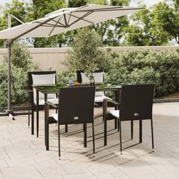 vidaXL 5-tlg Garten-Essgruppe mit Kissen Schwarz Poly Rattan Lounge-Set