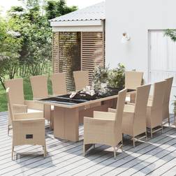 vidaXL För Trädgården Med Dynor 11 Delar Beige Konstrotting Matgrupp