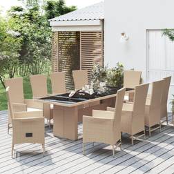 vidaXL För Trädgården Med Dynor 11 Delar Beige Matgrupp