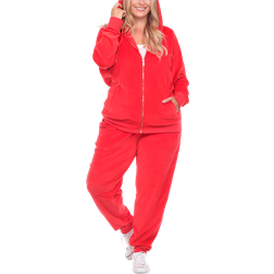 White Mark Velour Tracksuit Set Plus Size - Bright Red