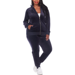 White Mark Velour Tracksuit Set Plus Size - Navy