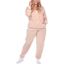 White Mark Velour Tracksuit Set Plus Size - Beige