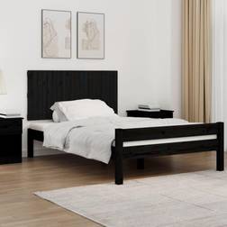 vidaXL De Cama Pared Madera Maciza Pino Negro 127.5 x 3 x 60 cm Cabecero