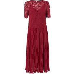 Roman Lace Top Overlay Pleated Midi Dress - Wine