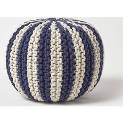 Homescapes Tressé Rond Bleu Marine Et Blanc 35 x 40 cm Pouf