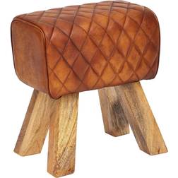 Wohnling Tabouret Cuir Véritable 40x27x48 cm Bois Marron Banquette
