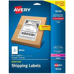 Avery 18126 5-1/2" X 8-1/2" White Shipping Labels 20 Count