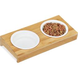 Relaxdays Pet Feeding Station 2x Dog Bowls 200 ml Natural/White