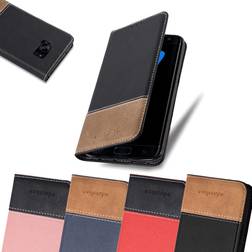 Cadorabo Book X-Wallet Cover Galaxy S7 Edge Smartphone Hülle, Rot, Schwarz