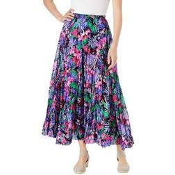 Woman Within Pull-On Elastic Waist Crinkle Printed Skirt - Black Multi Tropicana