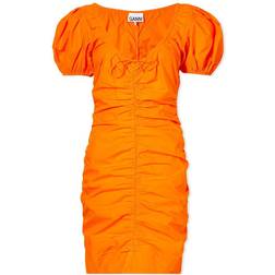 Ganni Gathered Poplin Mini Dress - Vibrant Orange