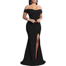 YMDUCH Women's Off Shoulder High Split Evening Gown - Black