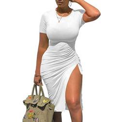 Gokatosau Women's Sexy Bodycon Midi Dress - White