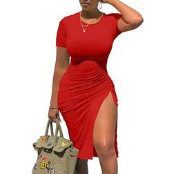 Gokatosau Women's Sexy Bodycon Midi Dress - Red