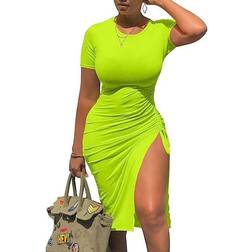 Gokatosau Women's Sexy Bodycon Midi Dress - Fluo Green