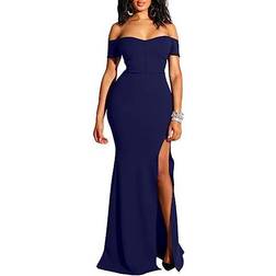 YMDUCH Women's Off Shoulder High Split Evening Gown - Navy