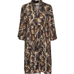 Kaffe Kaerina Dress - Brown Tones Big Leaf Print