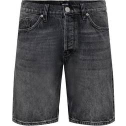 Only & Sons Edge Denim Shorts Black Washed